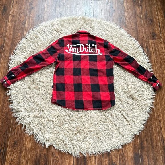 Von Dutch Red and Black Plaid Casual Button Down Shirt - Picture 8 of 8